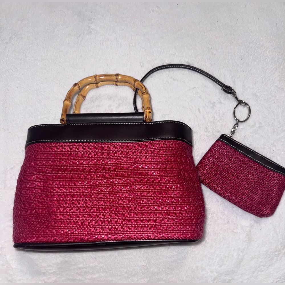 Worthington Red Woven Tote with Bamboo Handle